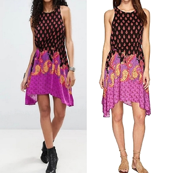 NEW‼️ Free People Summer Boho Dress, Pink Black Tie XS - Picture 1 of 7